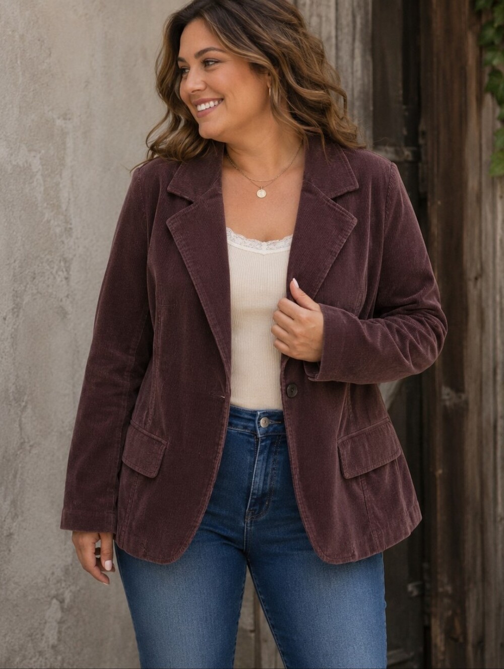 No Boundaries Vintage Corduroy Blazer 1X 17 Juniors Brown Bark Stretchy 1 Button